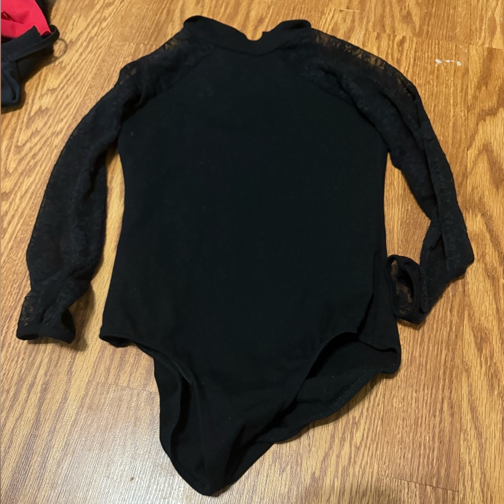 Lace long sleeve black leotard